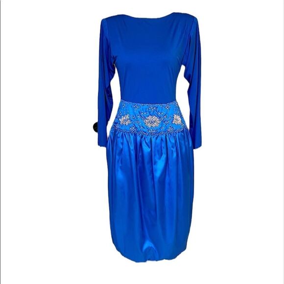 VIVEINNE for Trendy New York Blue beaded Vintage deep lowback dress size 2-4 - Picture 2 of 11